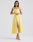 Slit Sleeveless Zip Back Midi Dress