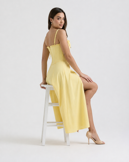 Slit Sleeveless Zip Back Midi Dress