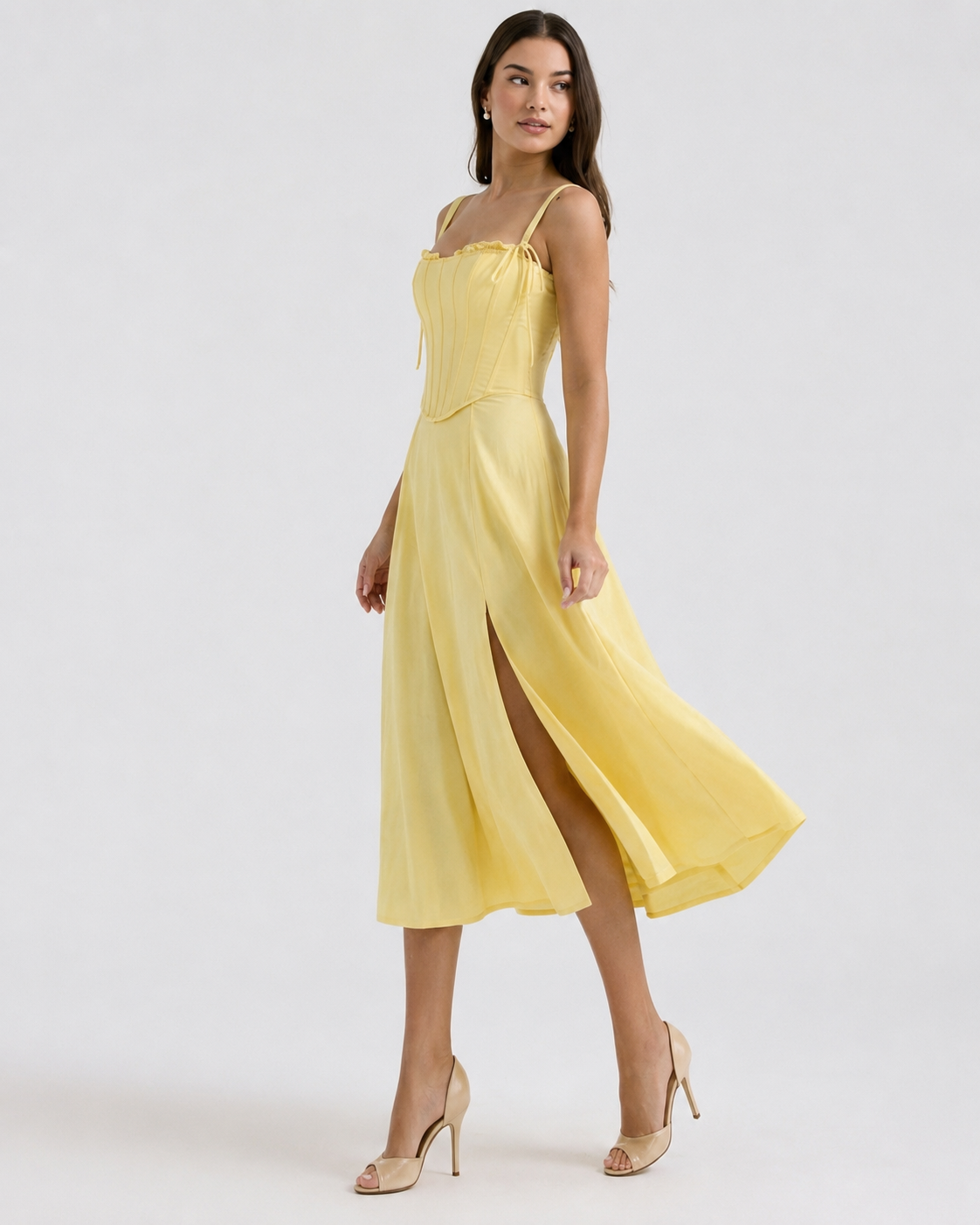 Slit Sleeveless Zip Back Midi Dress