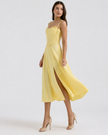 Slit Sleeveless Zip Back Midi Dress