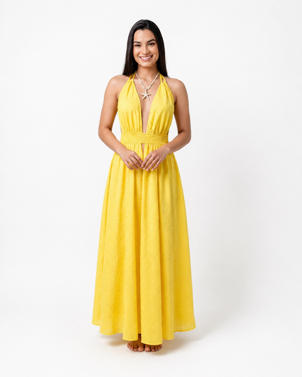 Swiss Dot Halter Neck Dress