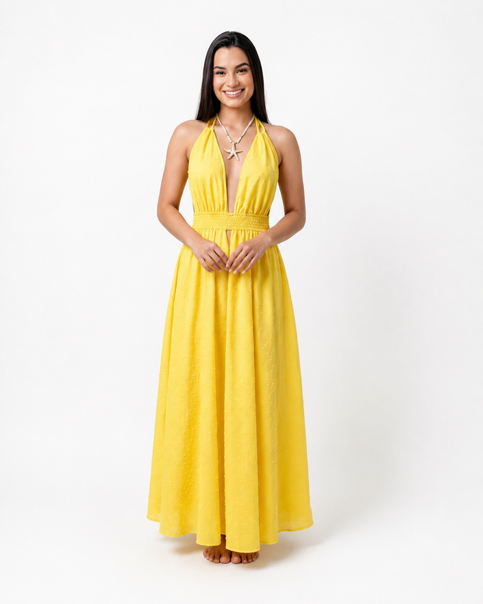 Swiss Dot Halter Neck Dress