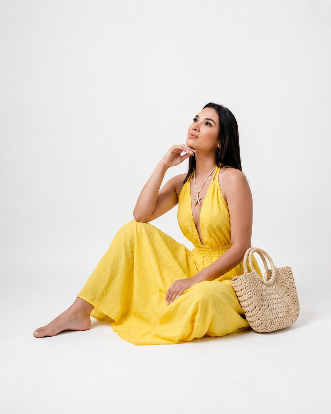 Swiss Dot Halter Neck Dress