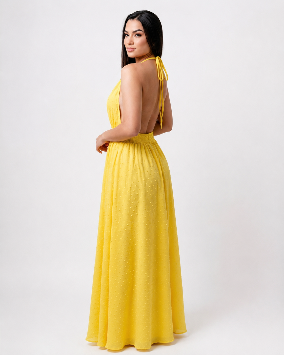 Swiss Dot Halter Neck Dress