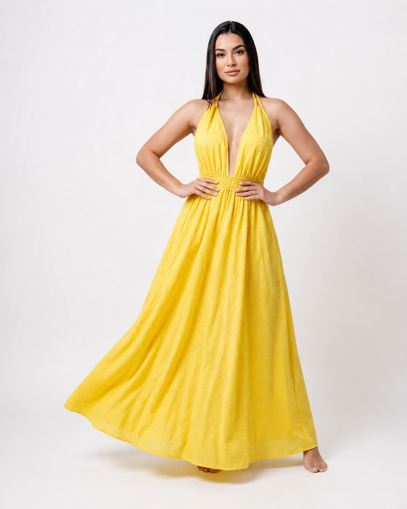 Swiss Dot Halter Neck Dress