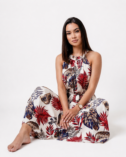 Tropical Floral Halter Neck Summer Dress