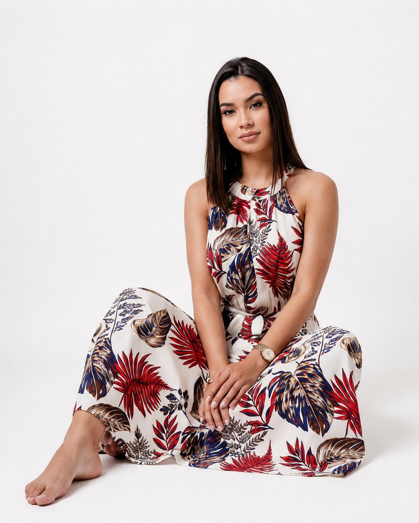 Tropical Floral Halter Neck Summer Dress
