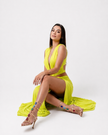 Deep V-Neck High Slit Maxi Dress