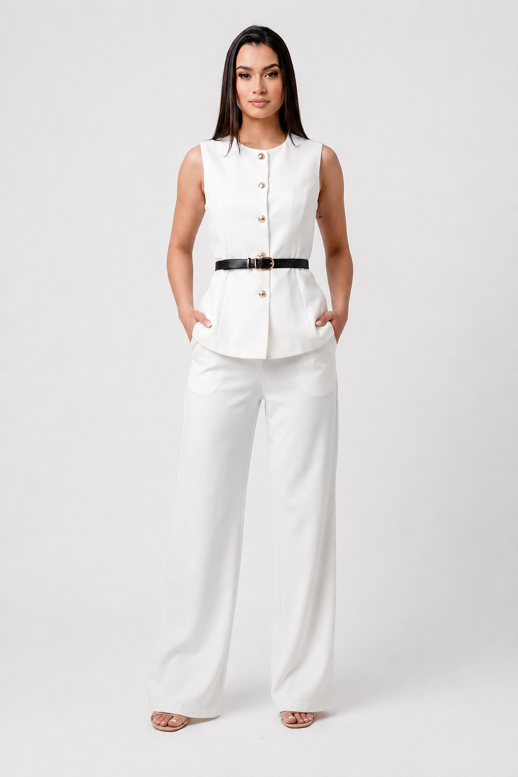 Sleeveless Top and Wide-Leg Pants Set