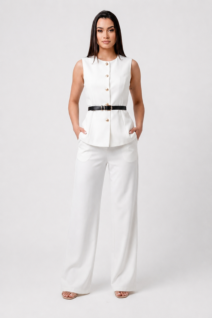 Sleeveless Top and Wide-Leg Pants Set