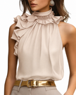 Ruffle High Neck Sleeveless Top