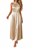 Pearl Halter Satin Midi Dress