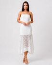 Elegant Lace Strapless Midi Dress