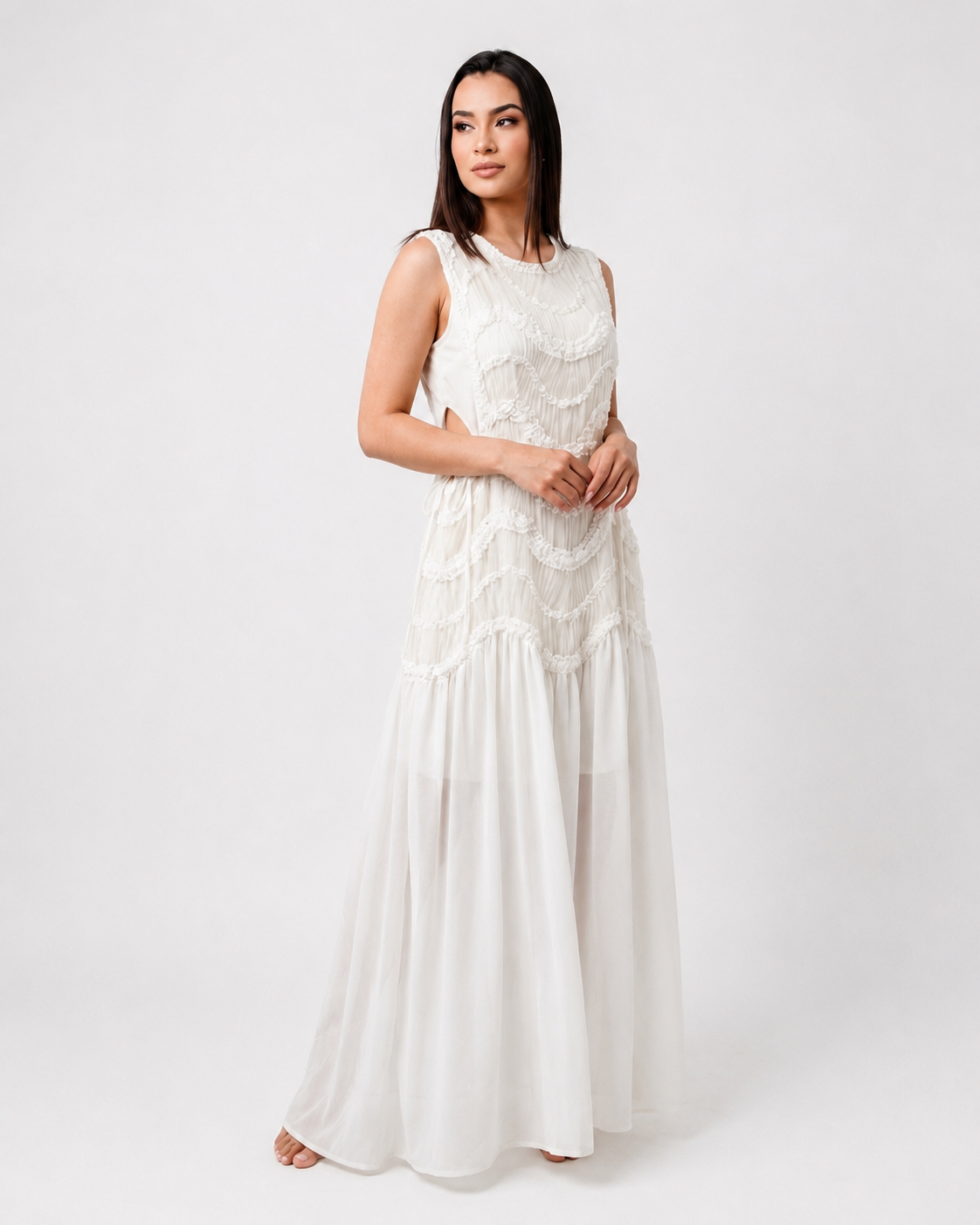 Lace Trimmed Sleeveless Midi Dress